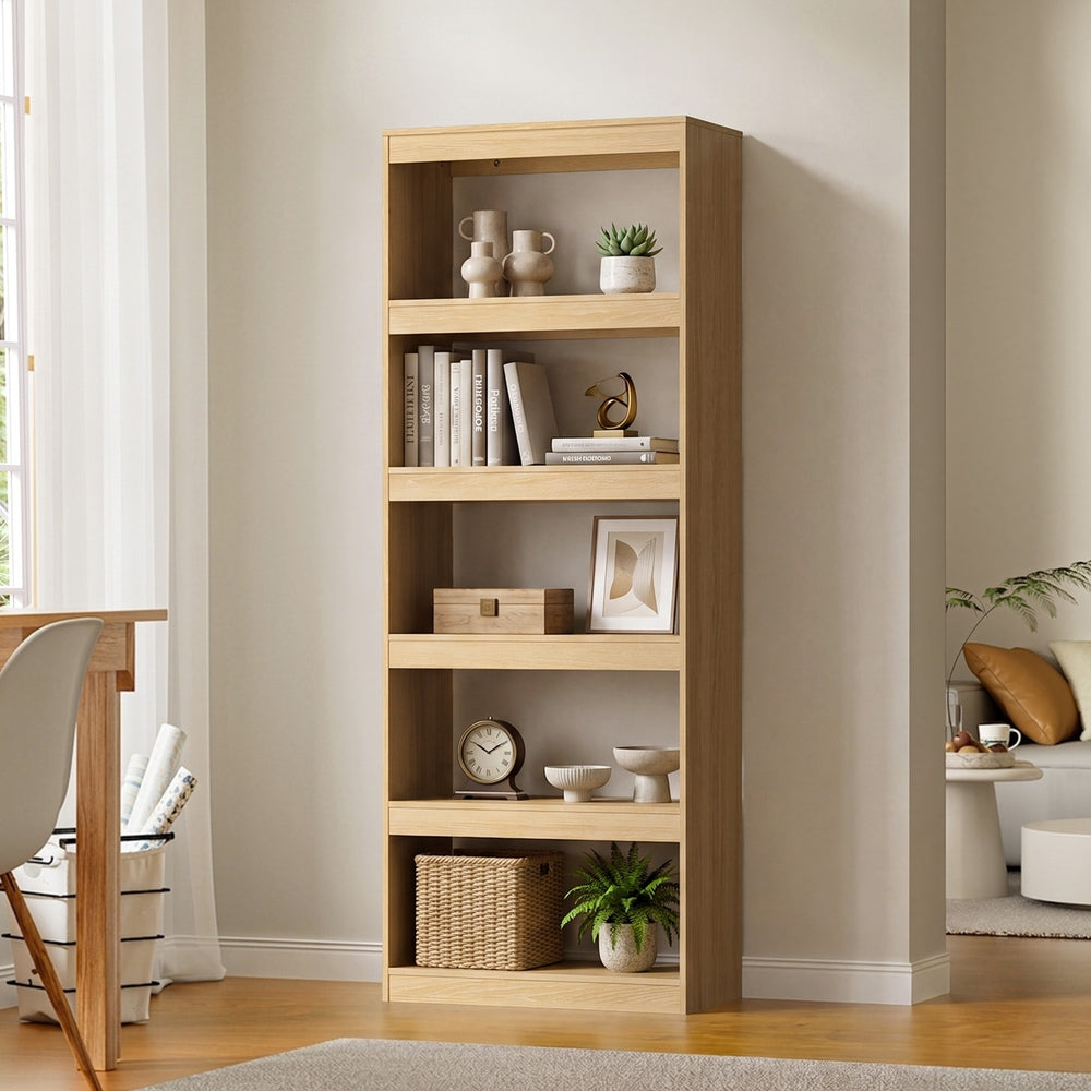 Oikiture 5 Tier Bookshelf 160cm, Open Display Shelf Storage Cabinet Unit Natural
