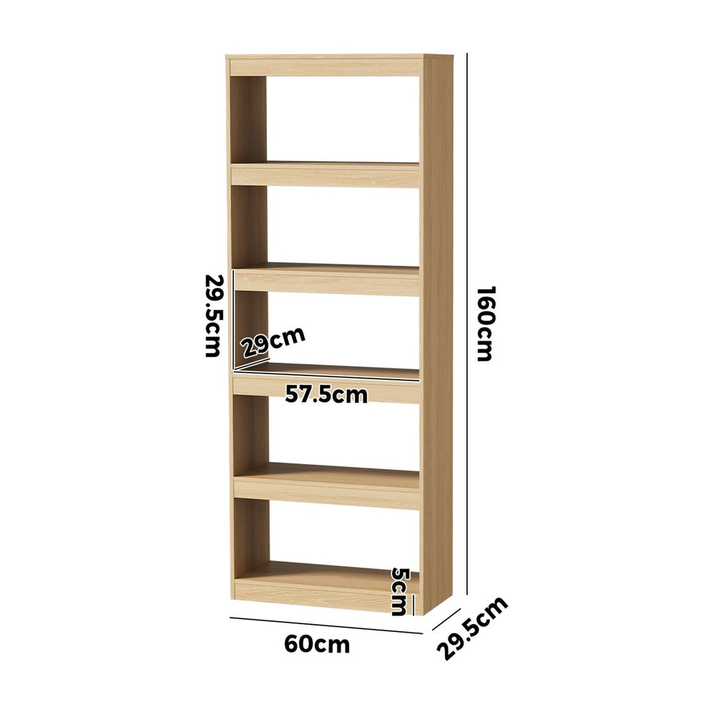 Oikiture 5 Tier Bookshelf 160cm, Open Display Shelf Storage Cabinet Unit Natural
