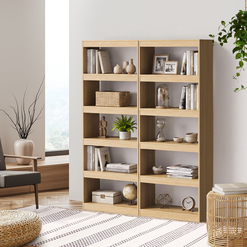 Oikiture 5 Tier Bookshelf 160cm, Open Display Shelf Storage Cabinet Unit Natural