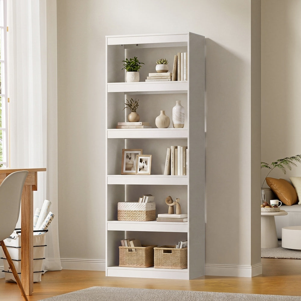 Oikiture 5 Tier Bookshelf 160cm, Open Display Shelf Storage Cabinet Unit, White
