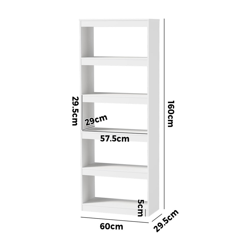 Oikiture 5 Tier Bookshelf 160cm, Open Display Shelf Storage Cabinet Unit, White