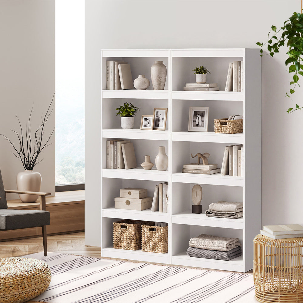 Oikiture 5 Tier Bookshelf 160cm, Open Display Shelf Storage Cabinet Unit, White