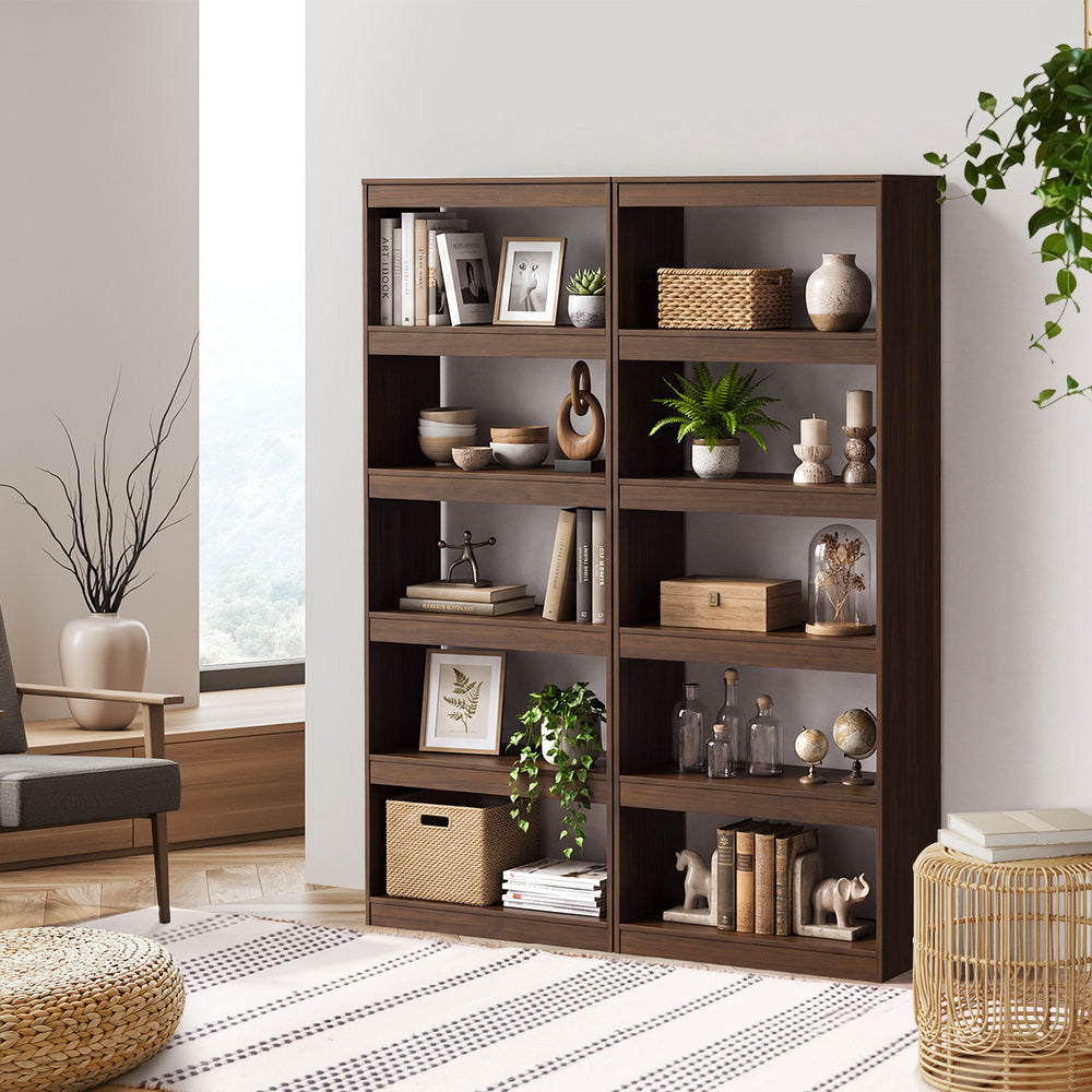 5 Tier Bookshelf Display Shelf Open Storage Cabinet Walnut