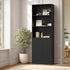 Tall Bookcase Display Shelf 2 Door Adjustable Cabinet Black