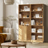 Tall Bookcase Display Shelf 2 Door Adjustable Cabinet Natural