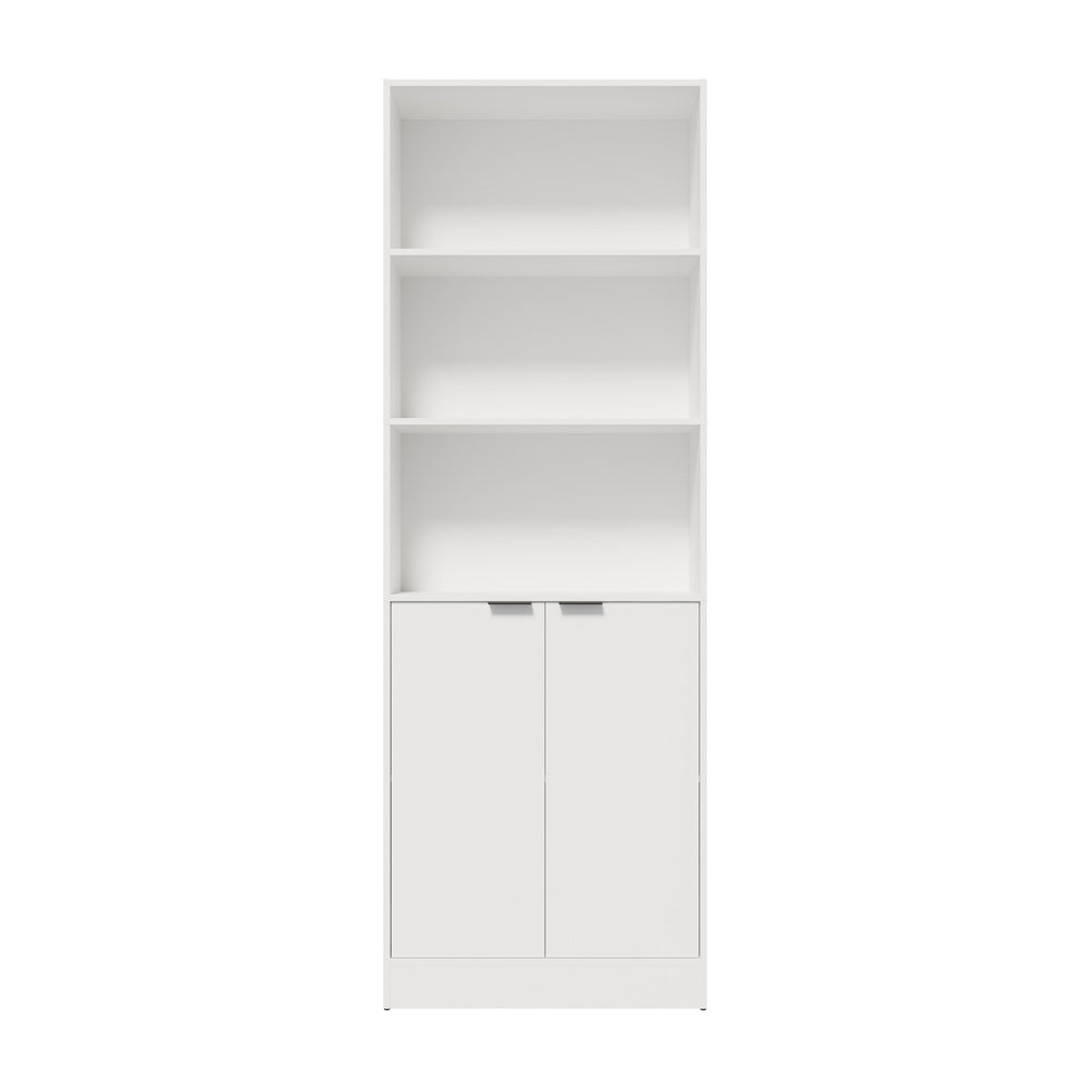 Tall Bookcase Display Shelf 2 Door Adjustable Cabinet White