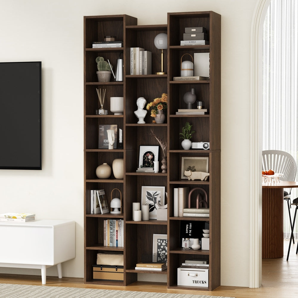 Oikiture Display Shelf 21 Cube Bookshelf DVD CD Storage Rack Bookcase Walnut