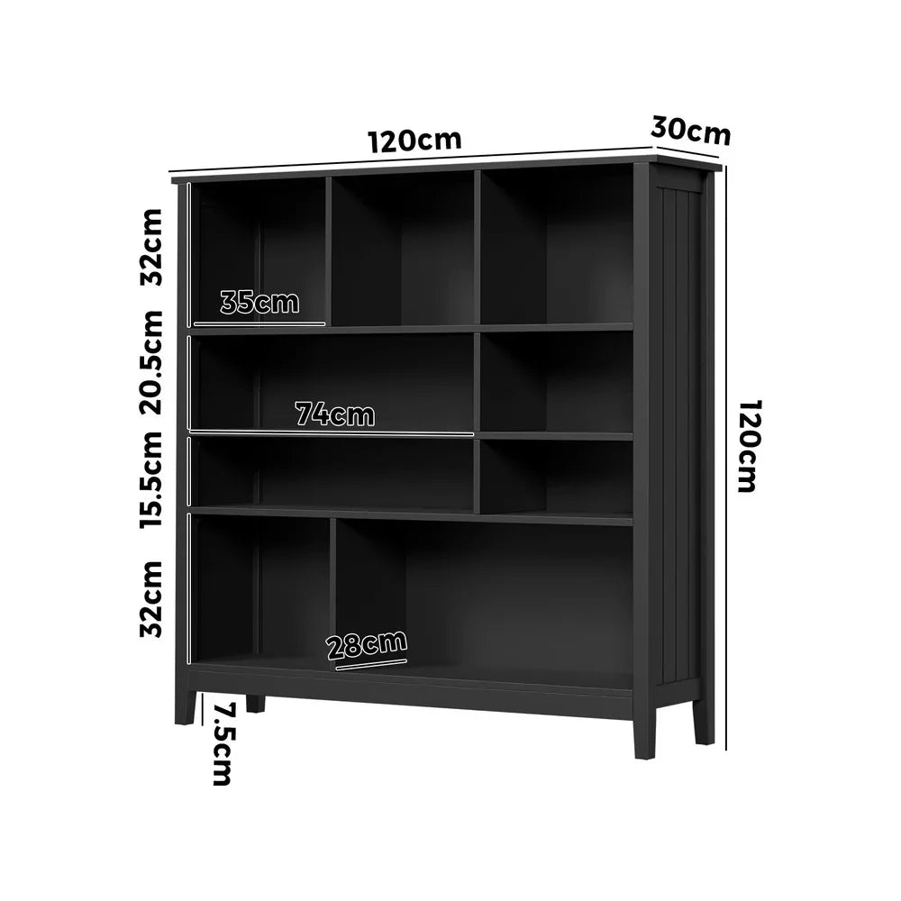 Bookshelf Bookcase Display Shelf 4-Tier Storage Cabinet Black