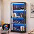 Oikiture 4 Tier Glass Display Cabinet LED Light Bookcase Stand Black