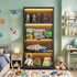 Oikiture 4 Tier Glass Display Cabinet LED Light Bookcase Stand Black