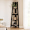 Oikiture Corner Ladder Shelf 5 Tier Display Rack Black MDF Bookcase