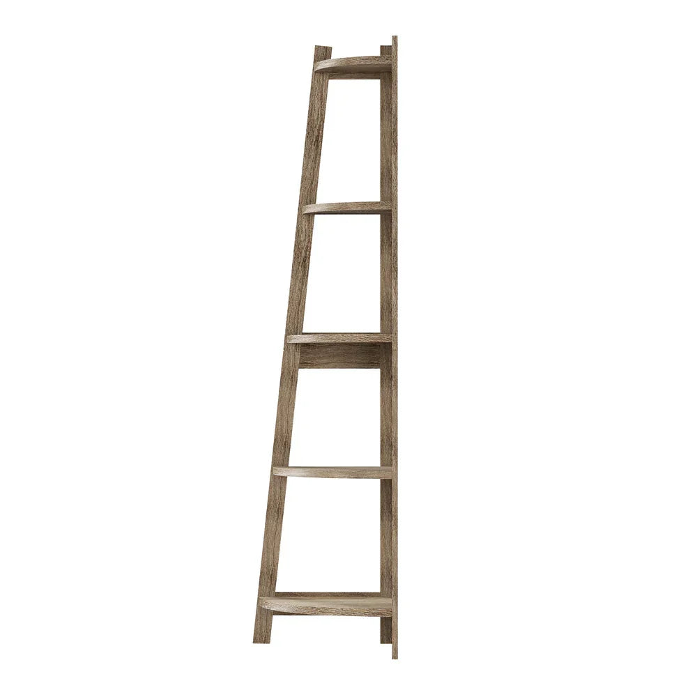 Corner Ladder Shelf 5 Tier Display Stand Bookshelf Natural