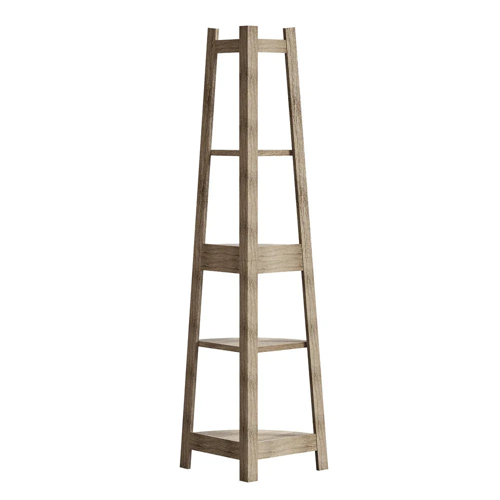 Corner Ladder Shelf 5 Tier Display Stand Bookshelf Natural
