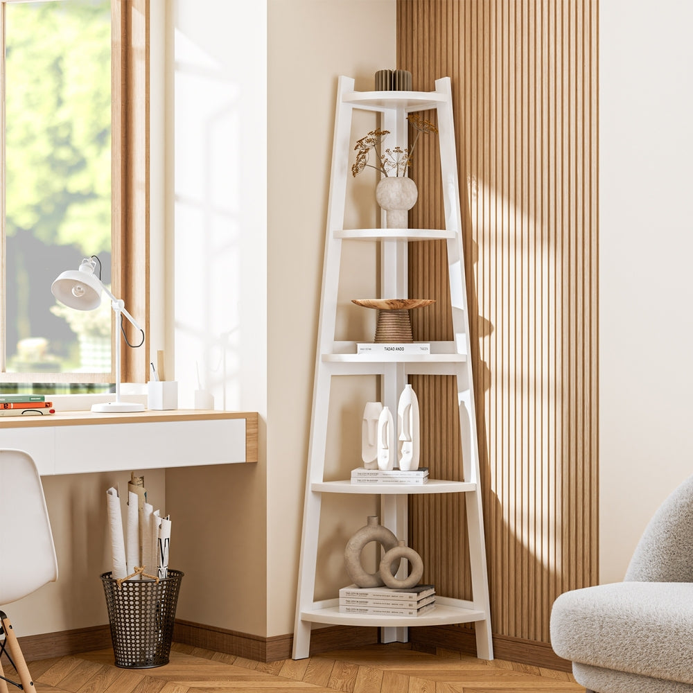 Corner Ladder Shelf 5-Tier Display Shelf White