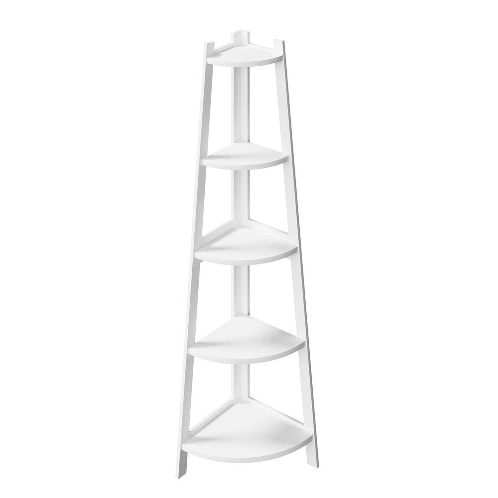 Corner Ladder Shelf 5-Tier Display Shelf White