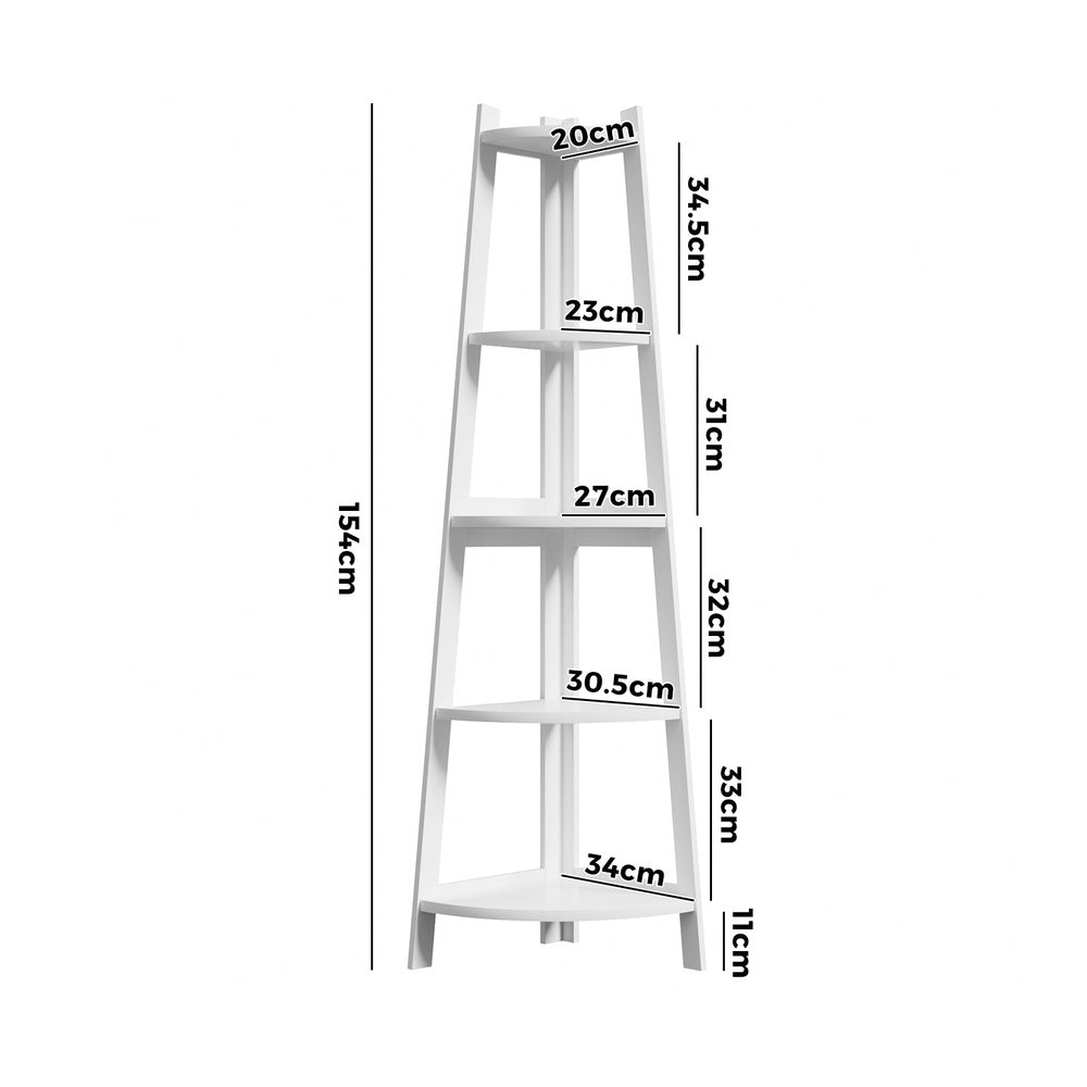 Corner Ladder Shelf 5-Tier Display Shelf White