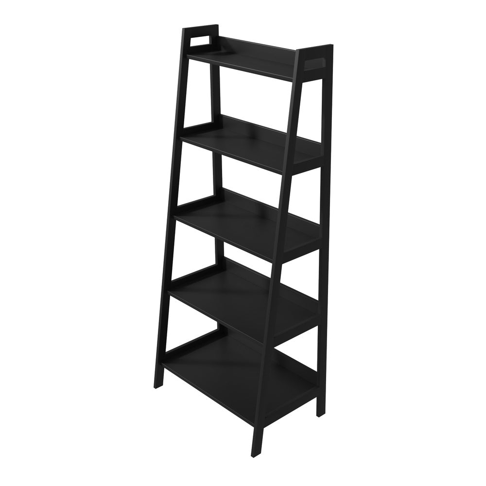 Bookshelf 5 Tier Corner Ladder Display Rack, Black, 10kg Per Tier