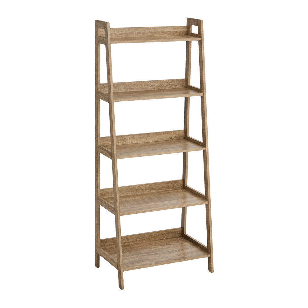 Oikiture Bookshelf 5 Tier Corner Ladder Display Rack Natural