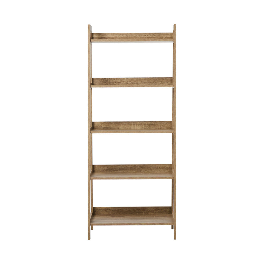 Oikiture Bookshelf 5 Tier Corner Ladder Display Rack Natural