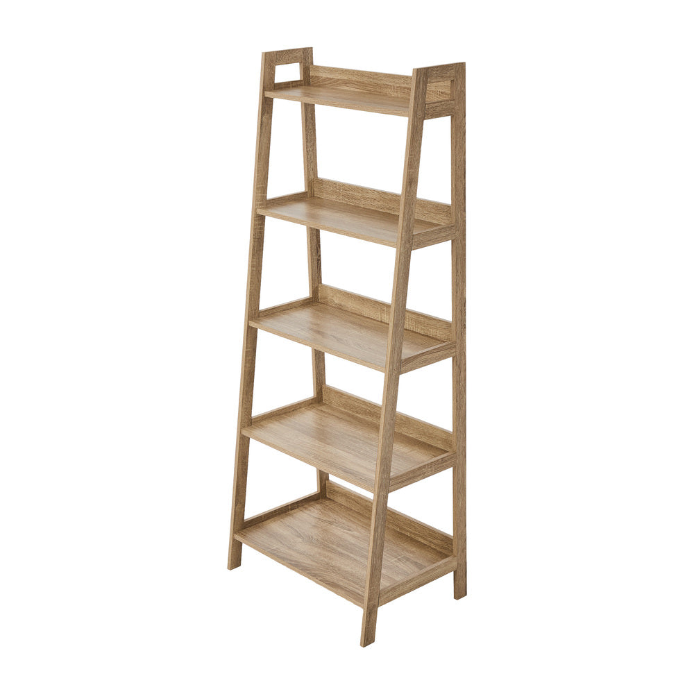 Oikiture Bookshelf 5 Tier Corner Ladder Display Rack Natural
