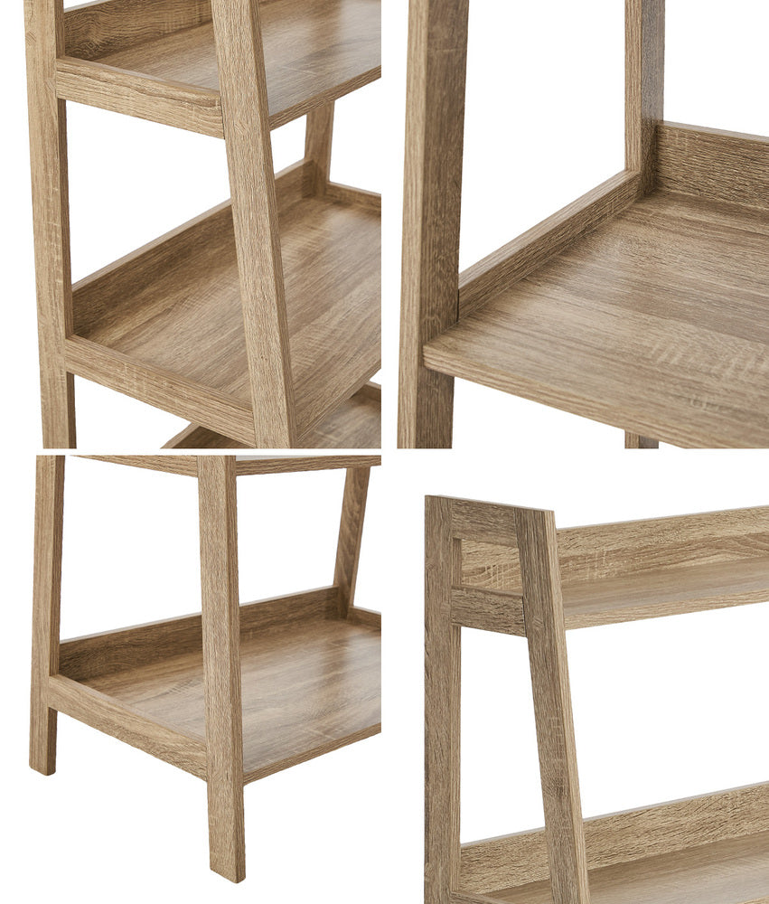 Oikiture Bookshelf 5 Tier Corner Ladder Display Rack Natural