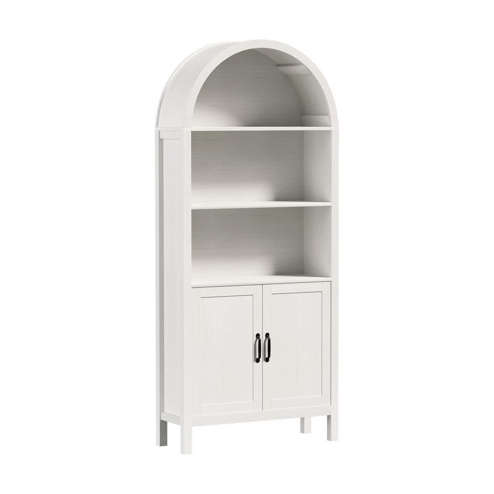 Bookshelf – Arch Top, 3 Shelves + 2‑Door Cabinet, White, 180cm