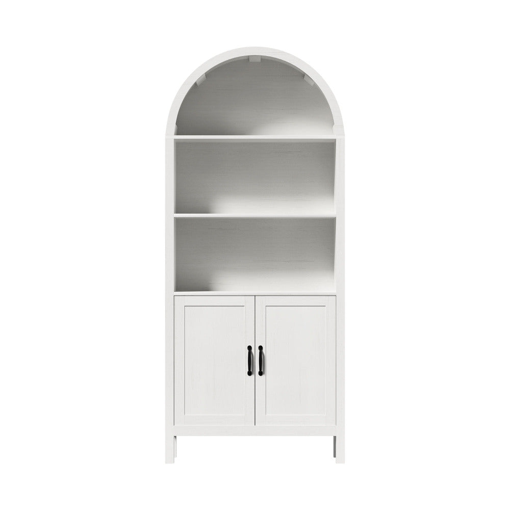 Bookshelf – Arch Top, 3 Shelves + 2‑Door Cabinet, White, 180cm