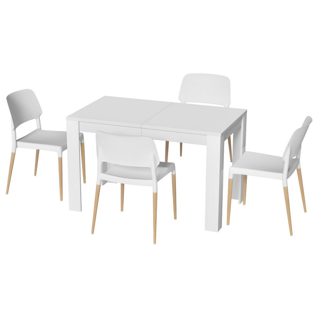 1 Artiss Dining Table and 4 Chairs Set White Wood