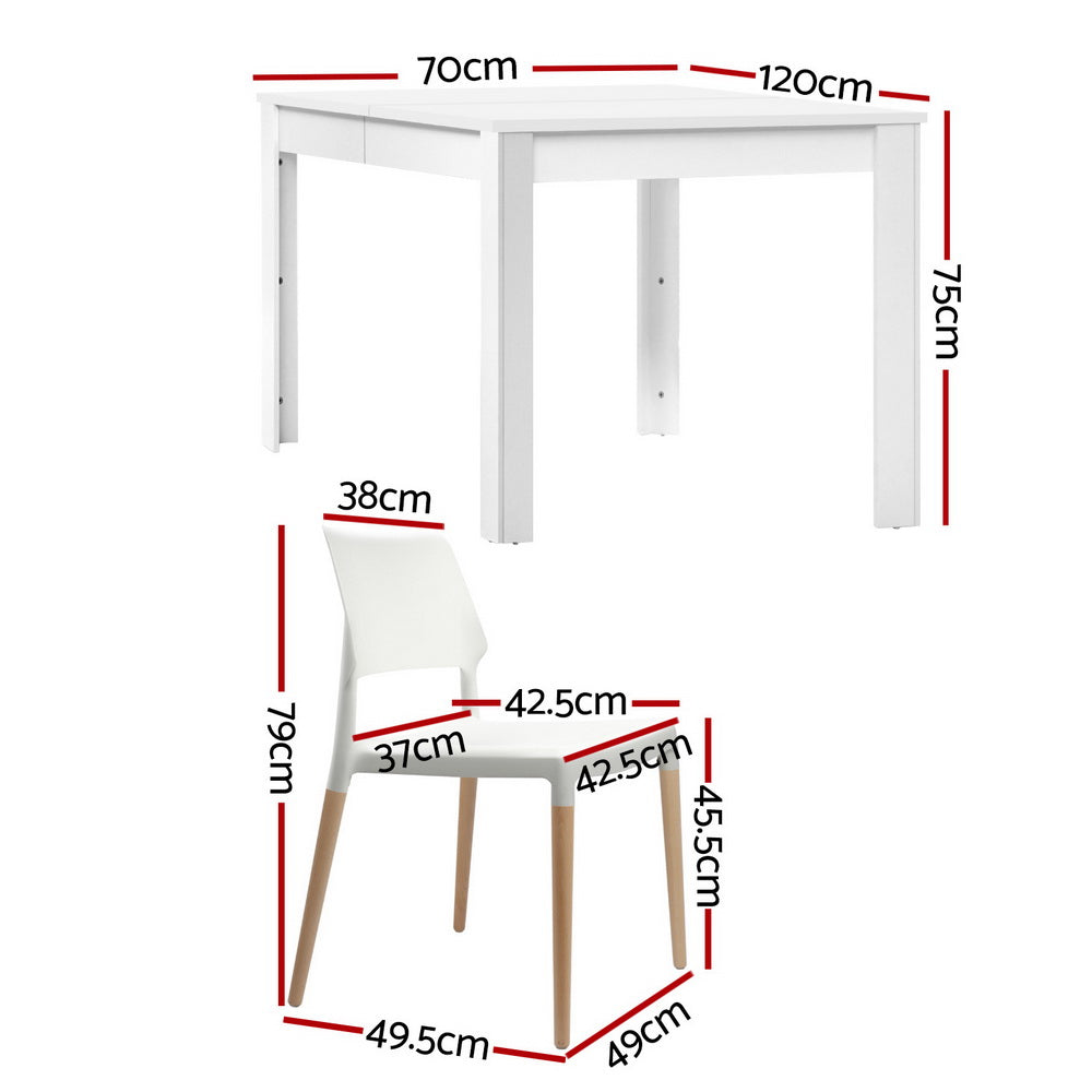 1 Artiss Dining Table and 4 Chairs Set White Wood