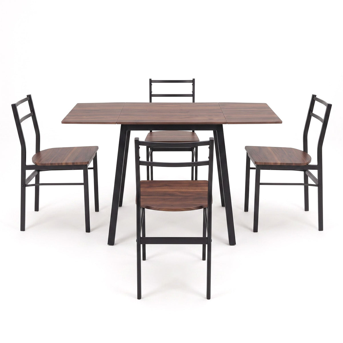 Dining Table and Chairs Set 5pcs with Extendable 60-120cm Drop-Leaf Table Brown