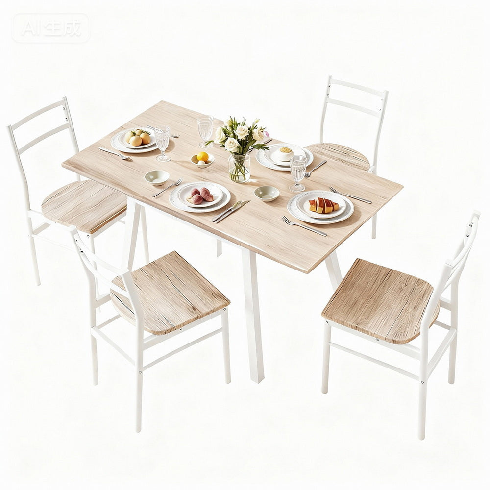 Dining Table and Chairs Set 5pcs Foldable Kitchen Furniture Natural White