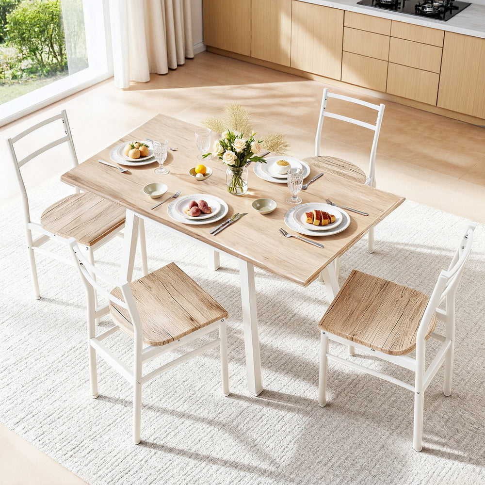 Dining Table and Chairs Set 5pcs Foldable Kitchen Furniture Natural White