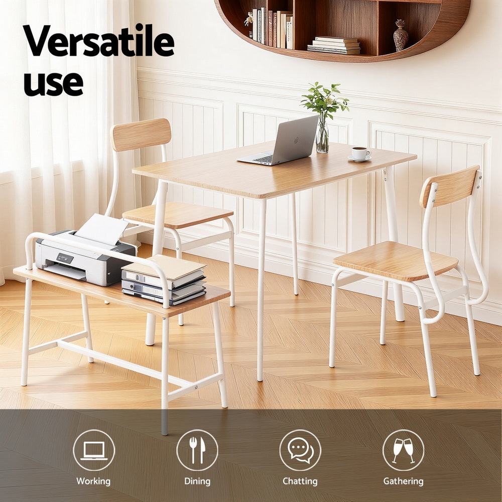 Dining Table and Chairs Set of 4 Bench Kitchen Furniture Natural and White