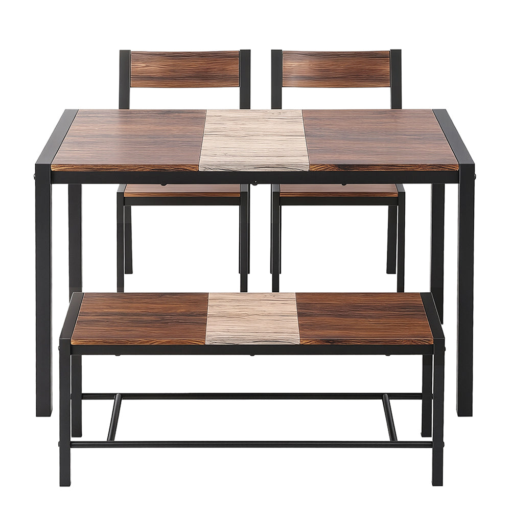 Dining Table and Chairs Set of 4 Bench Kitchen Furniture Rustic Brown