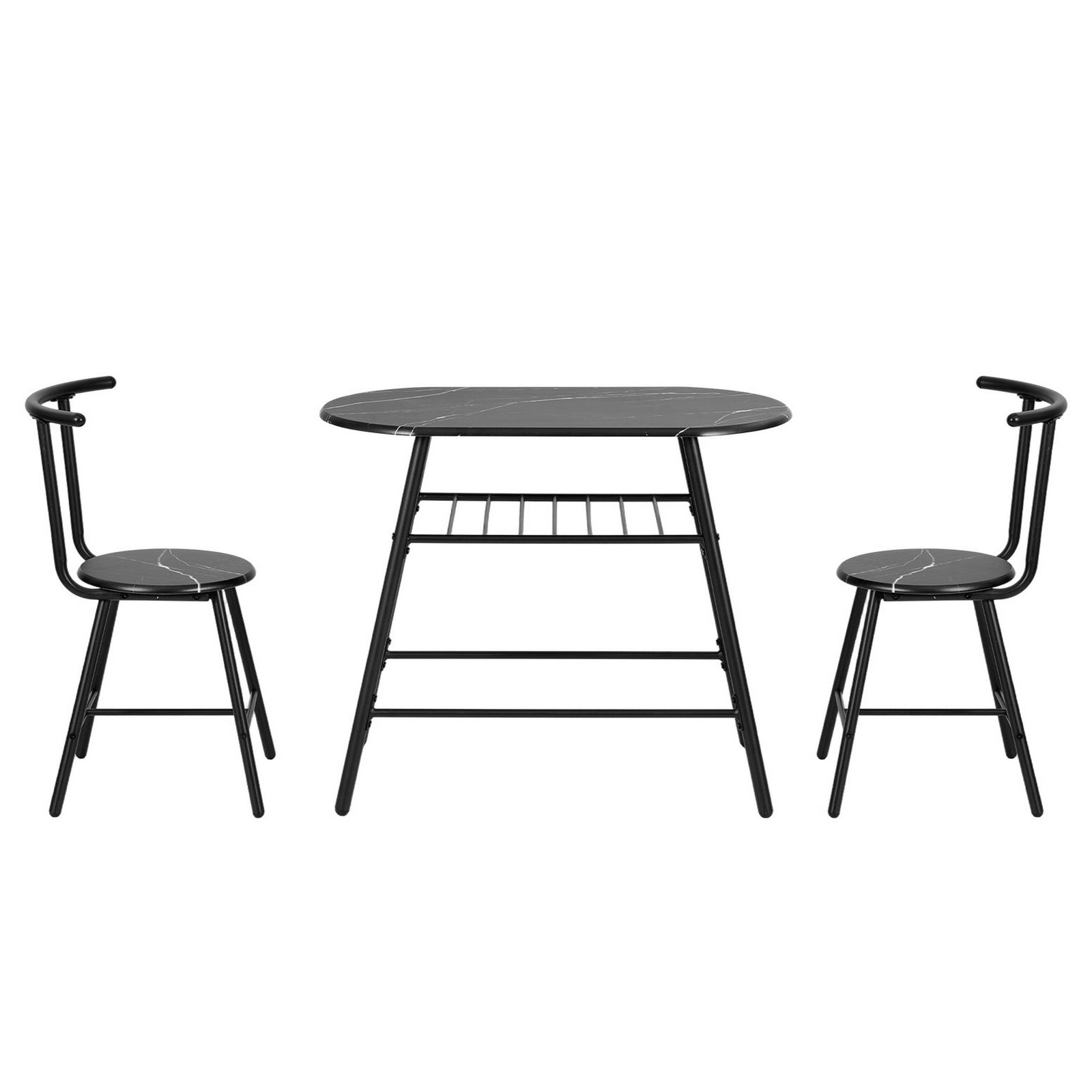 Dining Table Set 3PC Bistro Kitchen Storage Wine Rack Black Marble Style