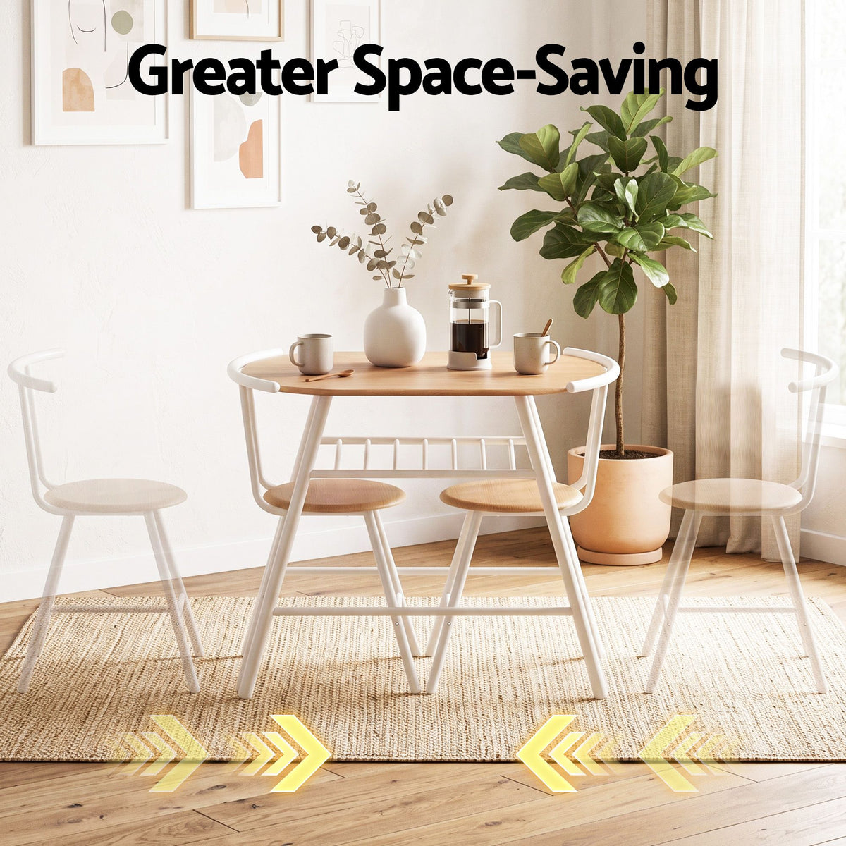 Oval Dining Table Set 3PC Space-Saving Bistro Kitchen Storage Wine Rack Natural White