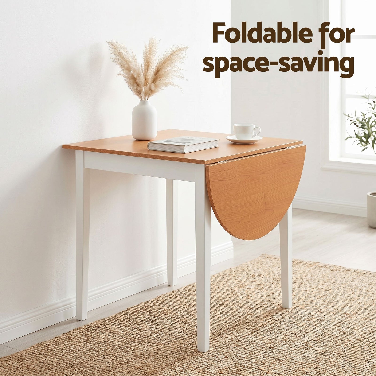 5‑Piece Drop‑Leaf Dining Set – 75–110cm Table + 4 Chairs, White/Pine
