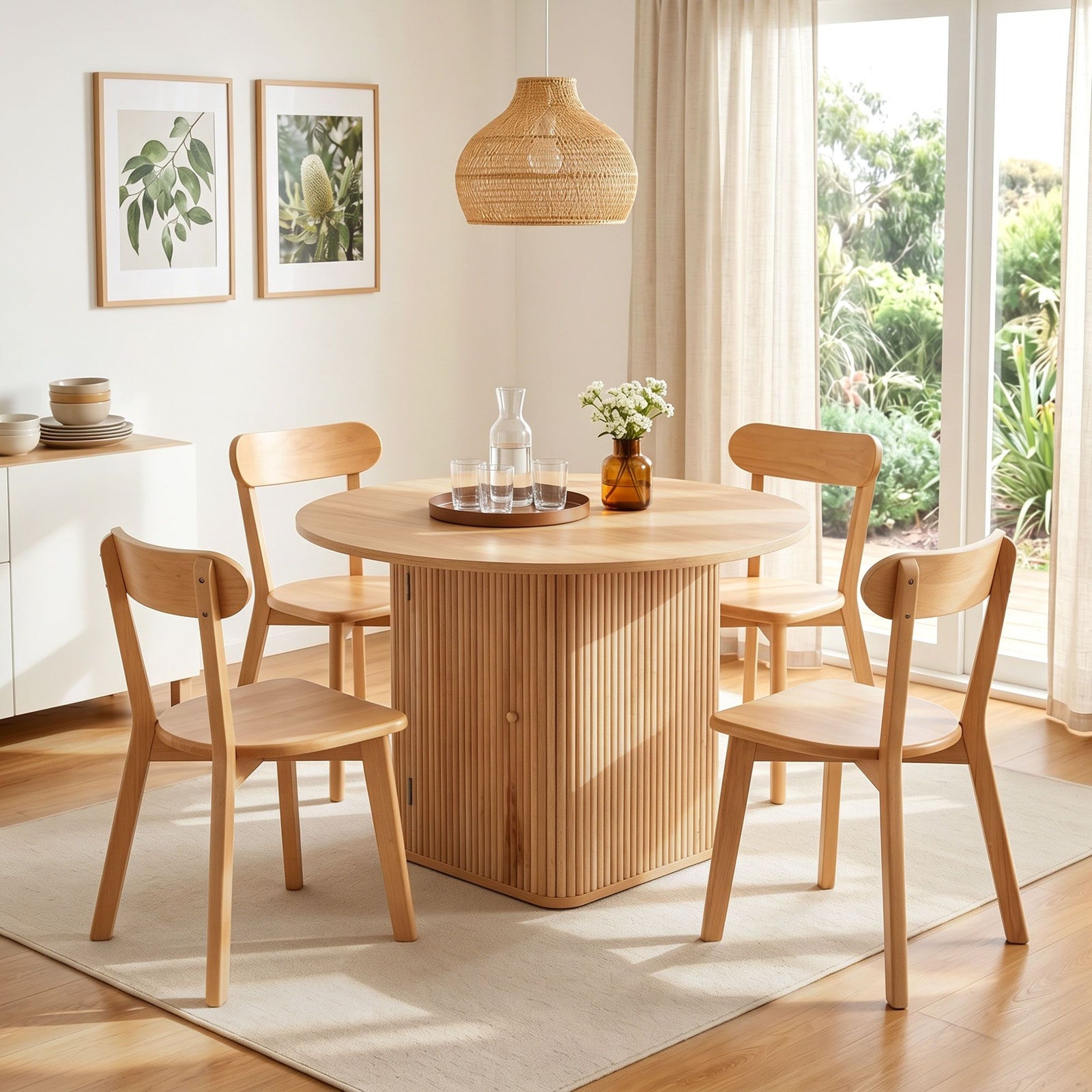 4‑Seater Dining Set – 100cm Square Table + Rubberwood Chairs, Pine/Natural