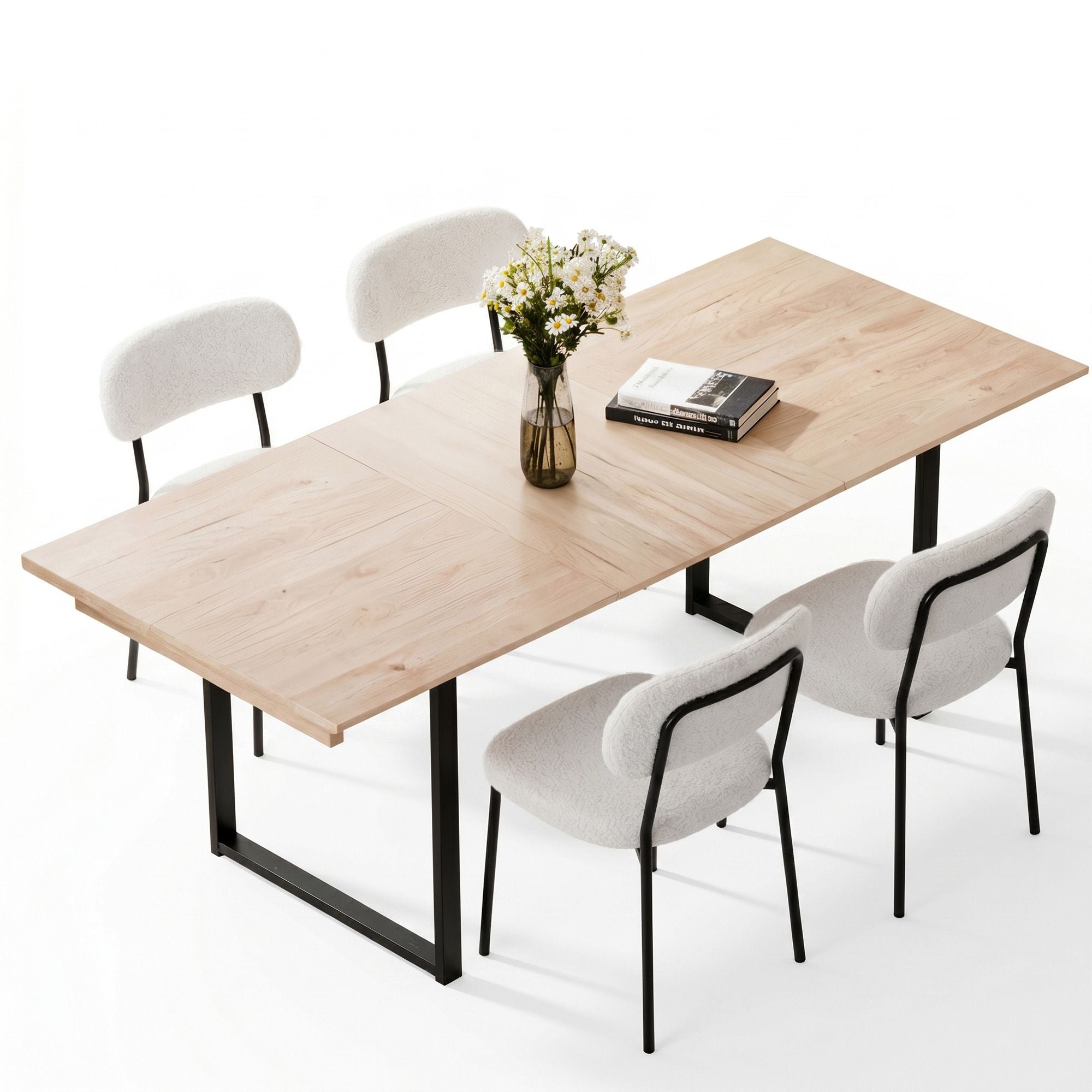 5‑Piece Extendable Dining Set – 140–200cm Table + 4 Sherpa Chairs, White