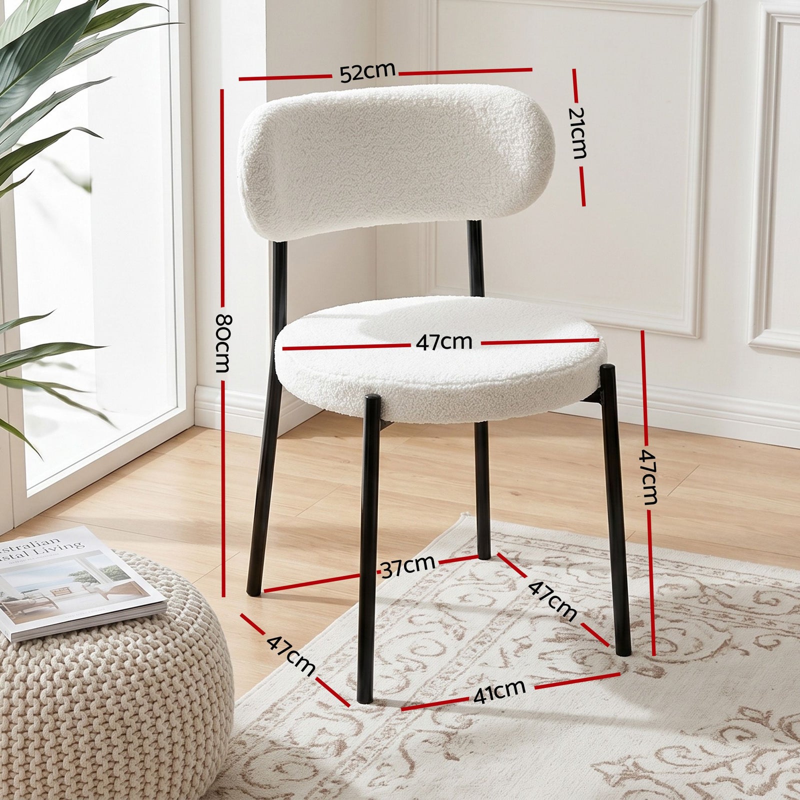 5‑Piece Extendable Dining Set – 140–200cm Table + 4 Sherpa Chairs, White