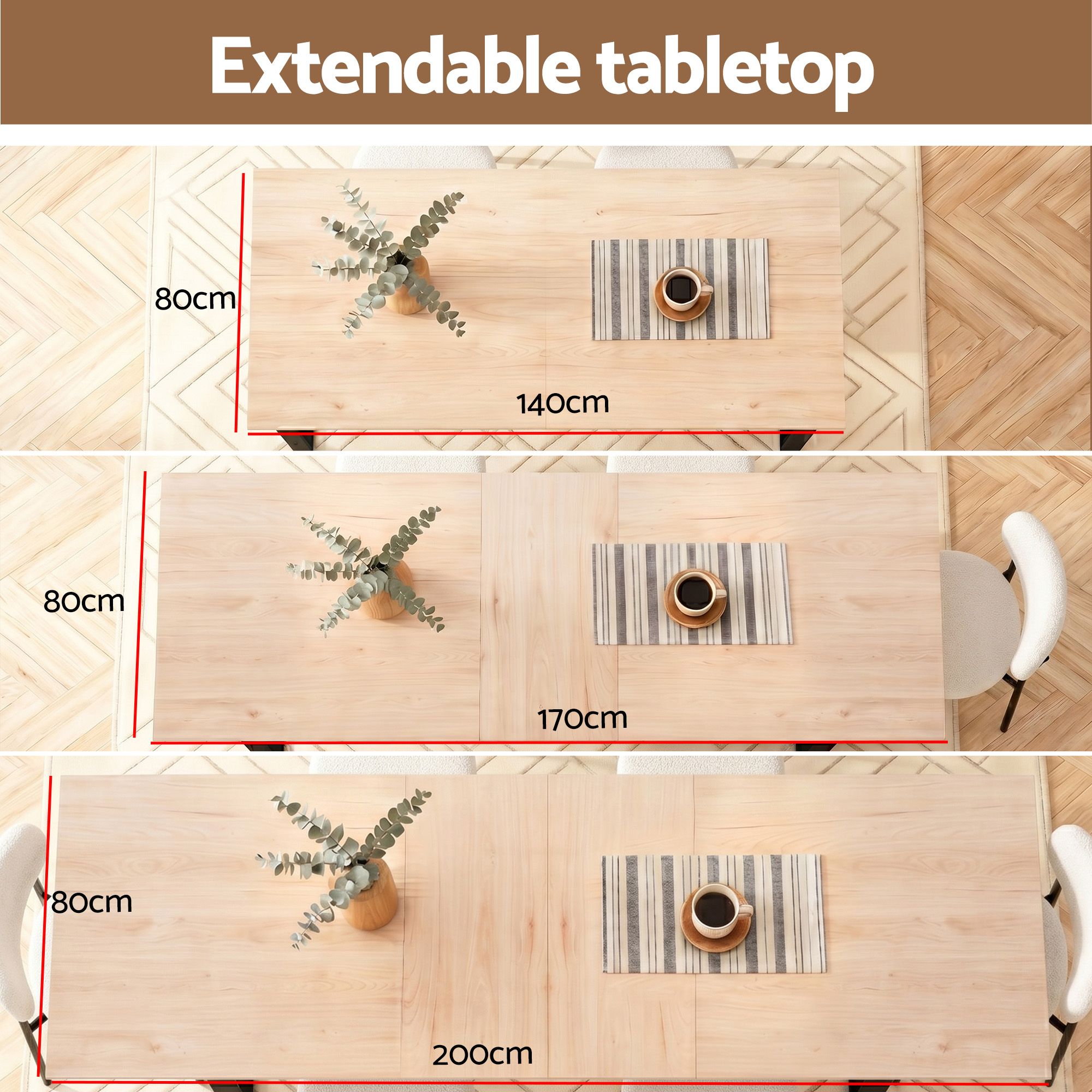 5‑Piece Extendable Dining Set – 140–200cm Table + 4 Sherpa Chairs, White