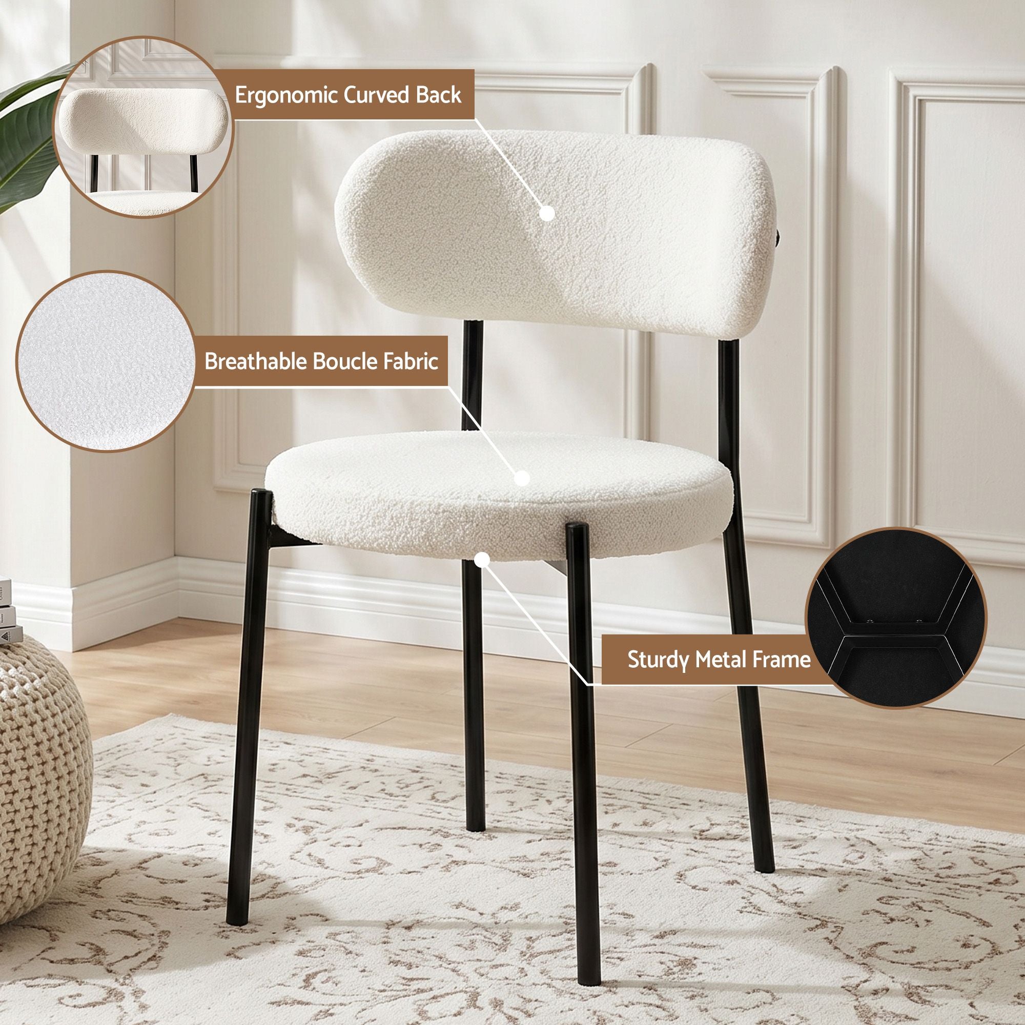 5‑Piece Extendable Dining Set – 140–200cm Table + 4 Sherpa Chairs, White