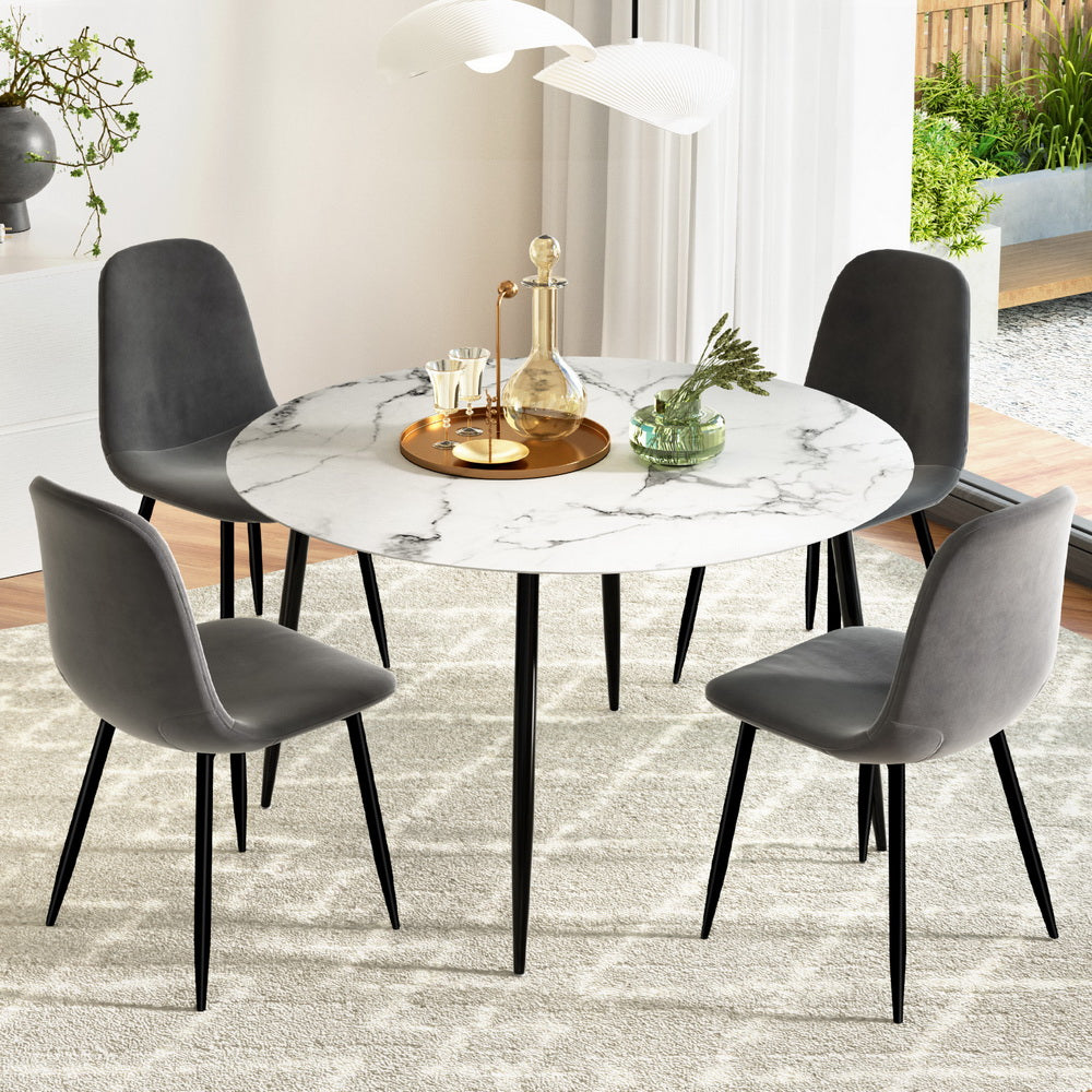 1 Artiss Dining Table and 4 Chairs Set Marble Grey