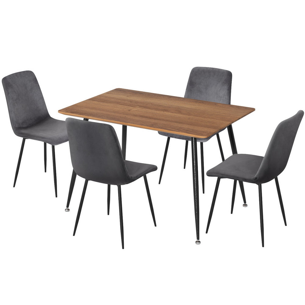 1 Artiss Dining Table and 4 Chairs Set Grey Velvet