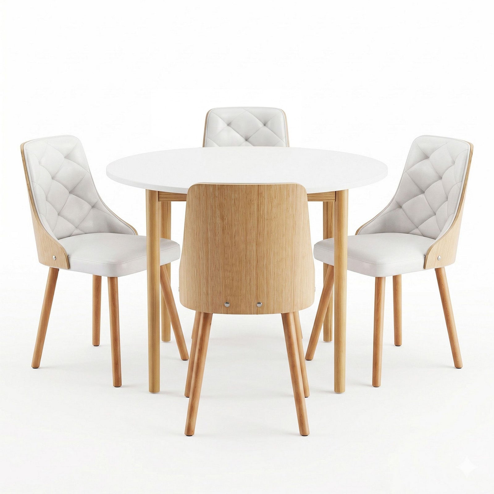 5‑Piece Round Dining Set – 108cm Table + 4 PU Leather Chairs, White