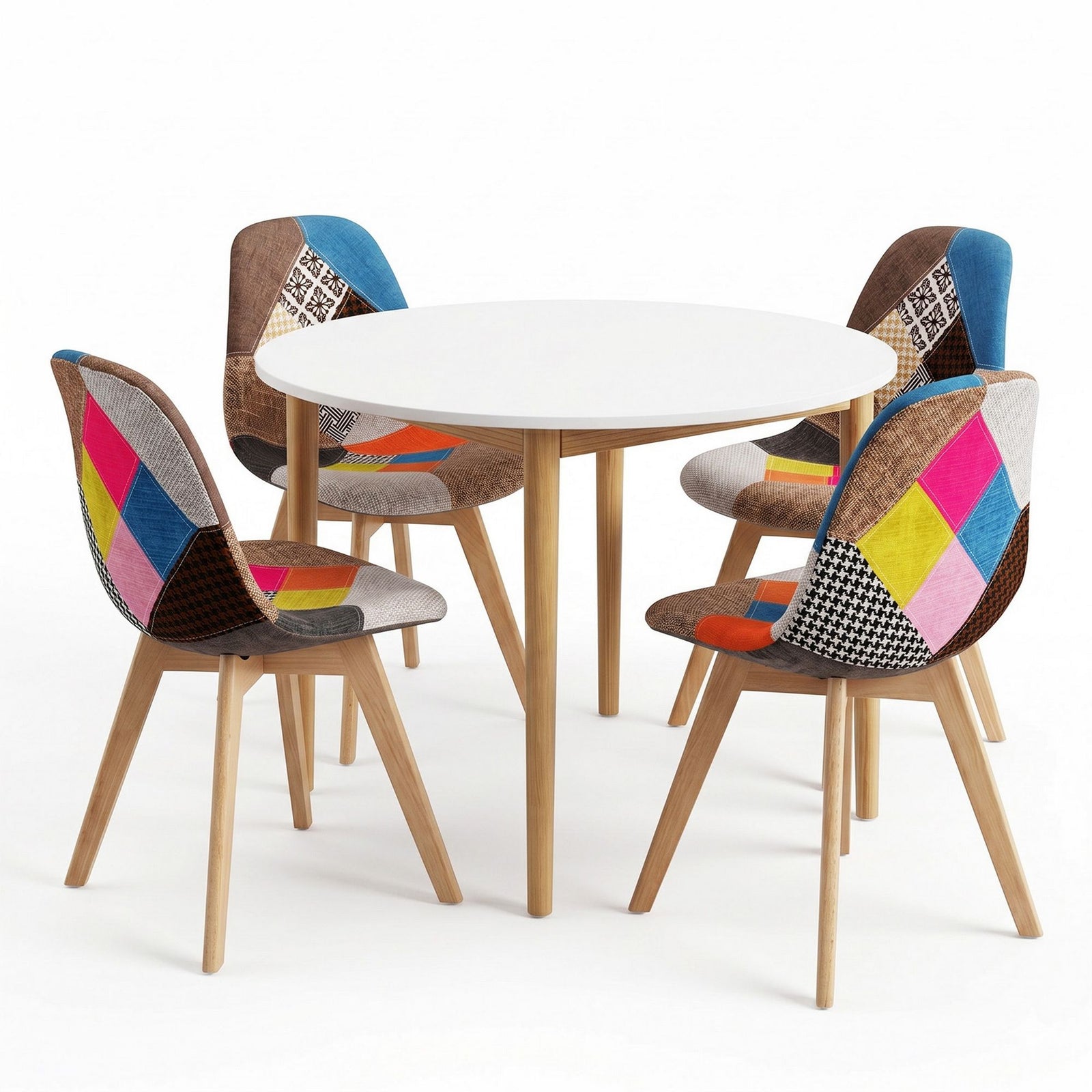 Artiss 5 Piece Round Dining Table Set 108cm White Table 4 Chairs Nordic