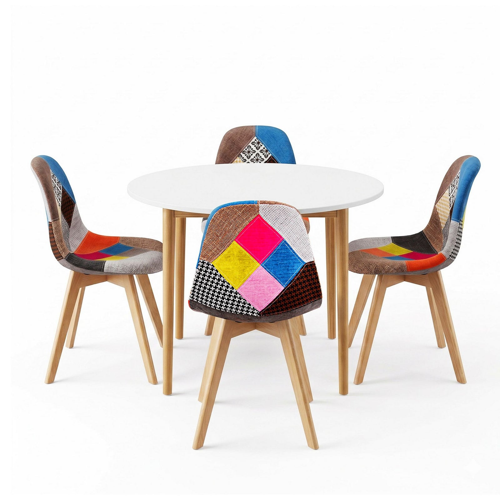 Artiss 5 Piece Round Dining Table Set 108cm White Table 4 Chairs Nordic
