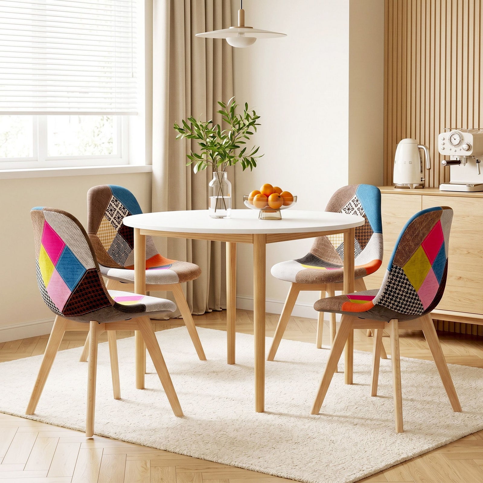 Artiss 5 Piece Round Dining Table Set 108cm White Table 4 Chairs Nordic