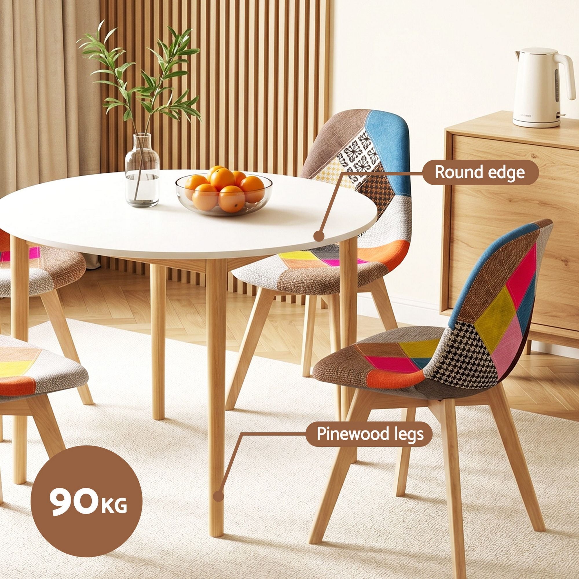 5 Piece Round Dining Table Set 108cm White Table 4 Chairs Nordic