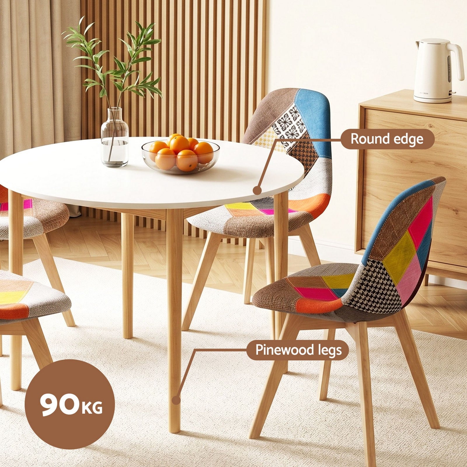 Artiss 5 Piece Round Dining Table Set 108cm White Table 4 Chairs Nordic
